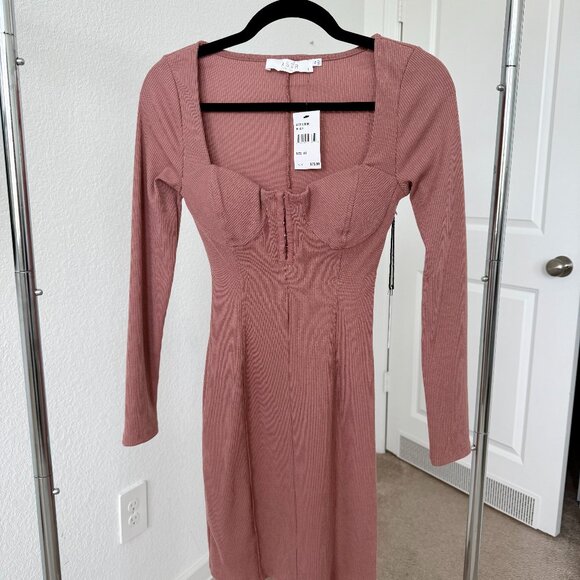 NEW ASTR the Label Blush Pink Ribbed Bustier Mini Dress | XS Hook & Eye Bodycon - Picture 3 of 9